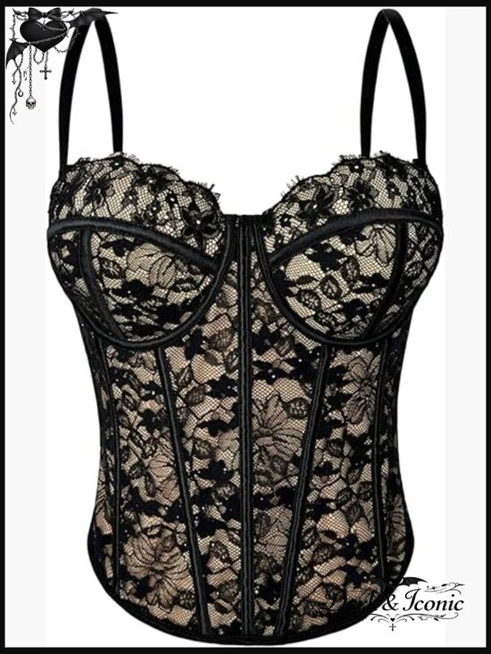 Tops - Floral Lace Crop Bustier Corset Top Y2K Rave Outfits Going Out